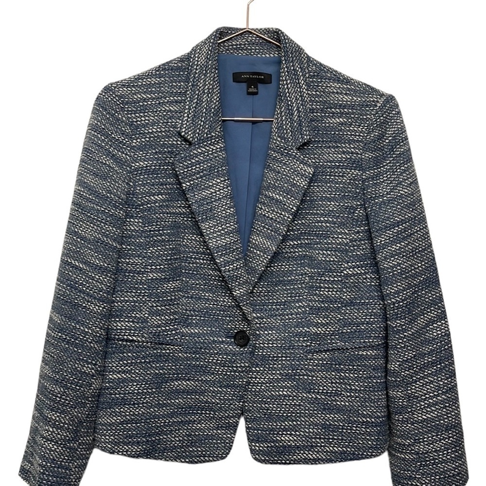 ANN TAYLOR Blue and White Blazer Workwear Size 4 - Picture 12 of 12